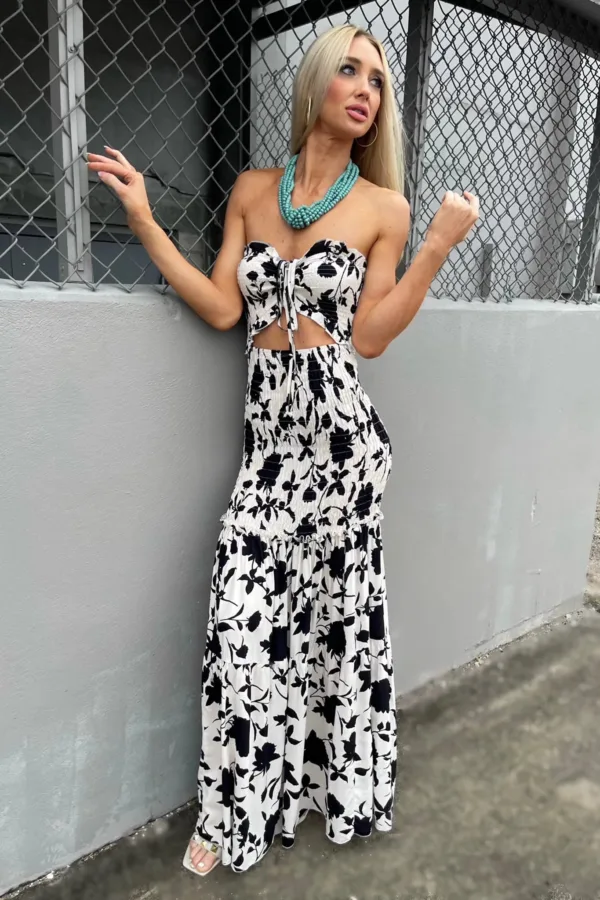 Black & White Floral Print Maxi